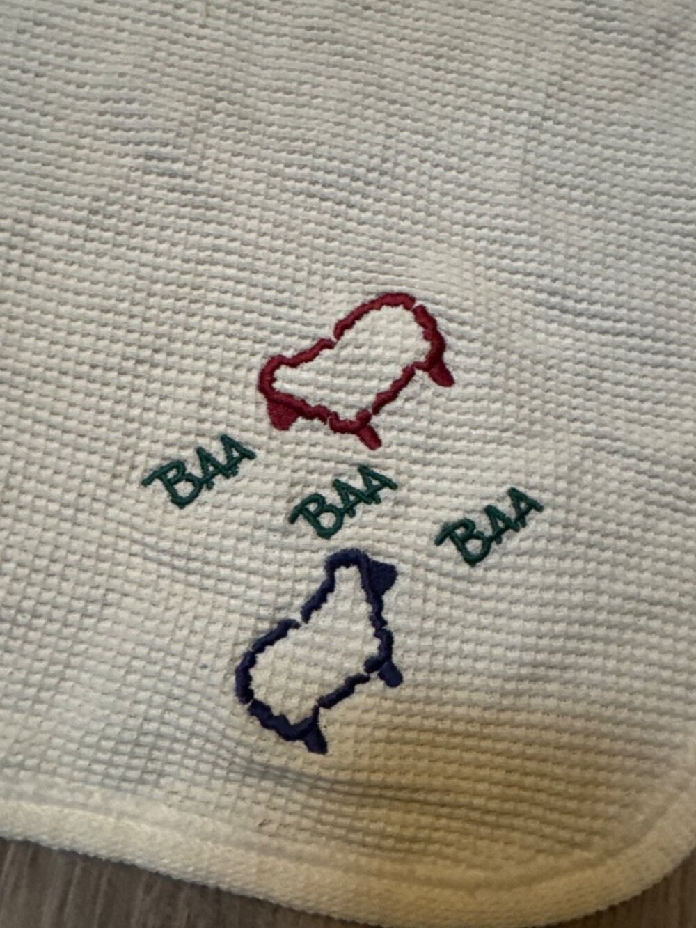 Baa Baa Baa Sheep Baby Morgan Waffle Knit Cotton Ivory Embroidered Security Blan